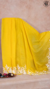 Yellow Embroidered Scallop Border Kora Organza Saree